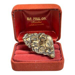 Antique  Art Nouveau Sterling Silver Womans Face Floral Flowers Statement Ring 6